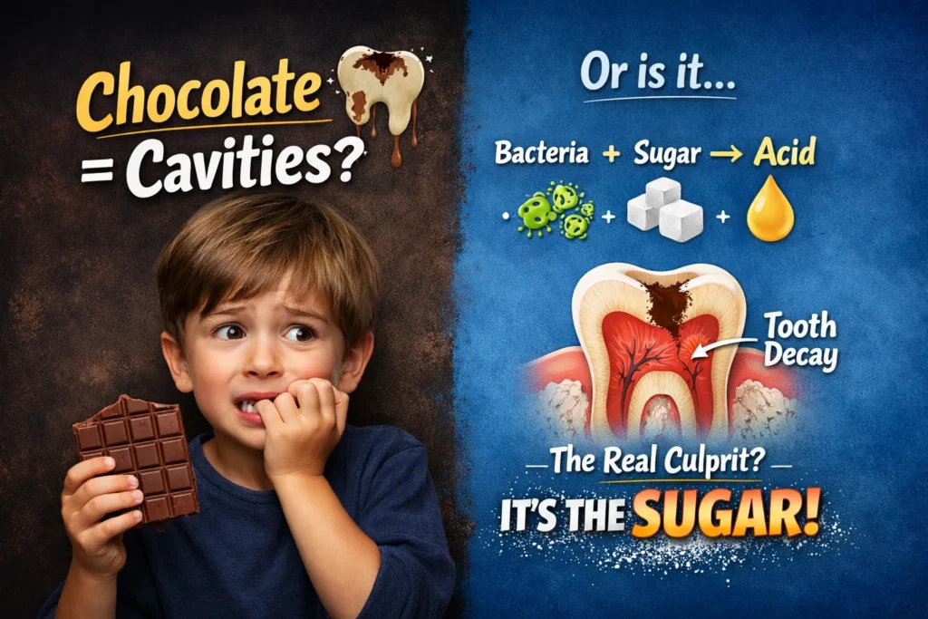 Does chocolate cause cavities or is sugar the real reason behind tooth decay